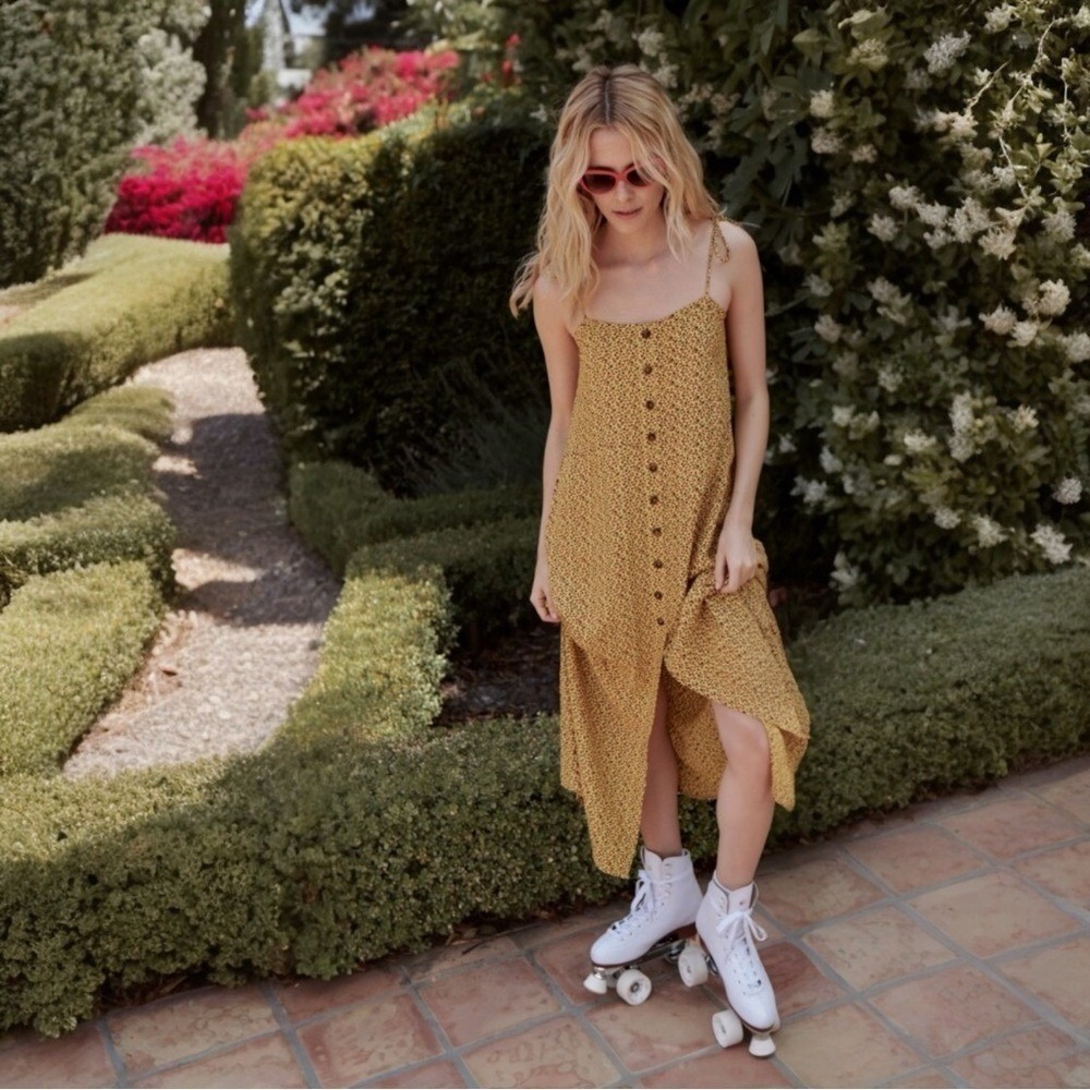 Faithfull‎ the Brand Raquel Yellow Floral Button Front Midi Dress 2